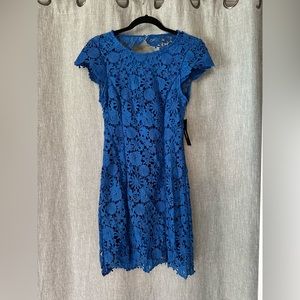 Blue floral lace mini dress from Lulus